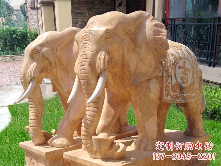 福建石雕大象风水的精美雕塑
