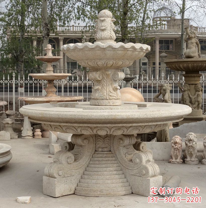 福建石雕黄锈石喷泉