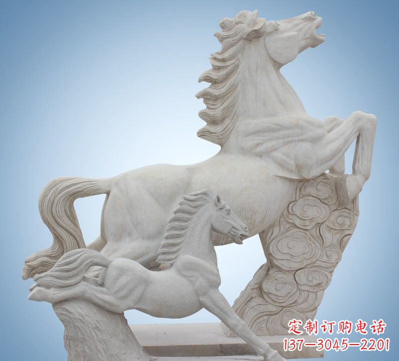 福建精致石质母子奔马雕塑