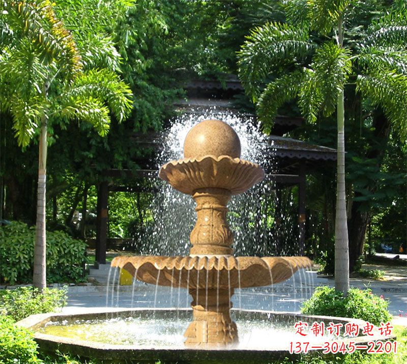 福建三层结构的石雕喷泉风水球雕塑