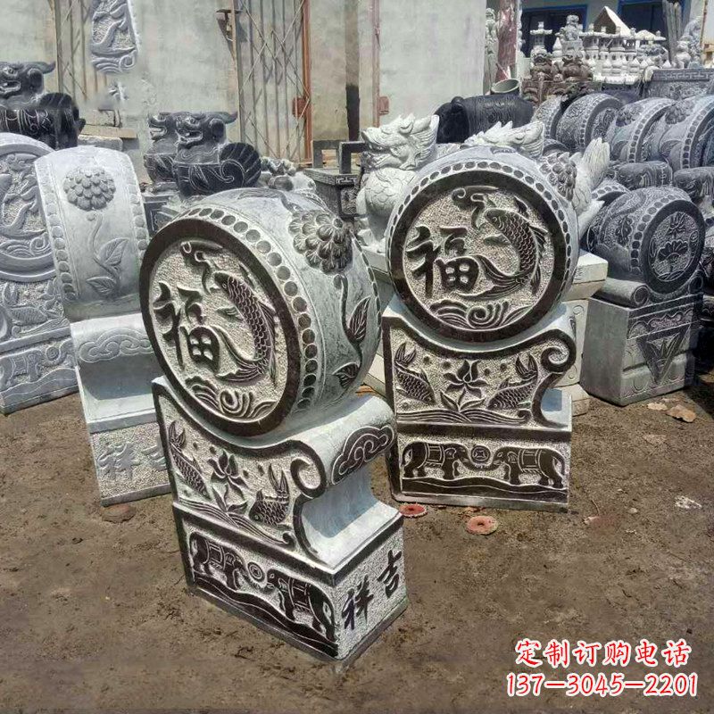 福建石雕貔貅抱鼓门墩雕塑