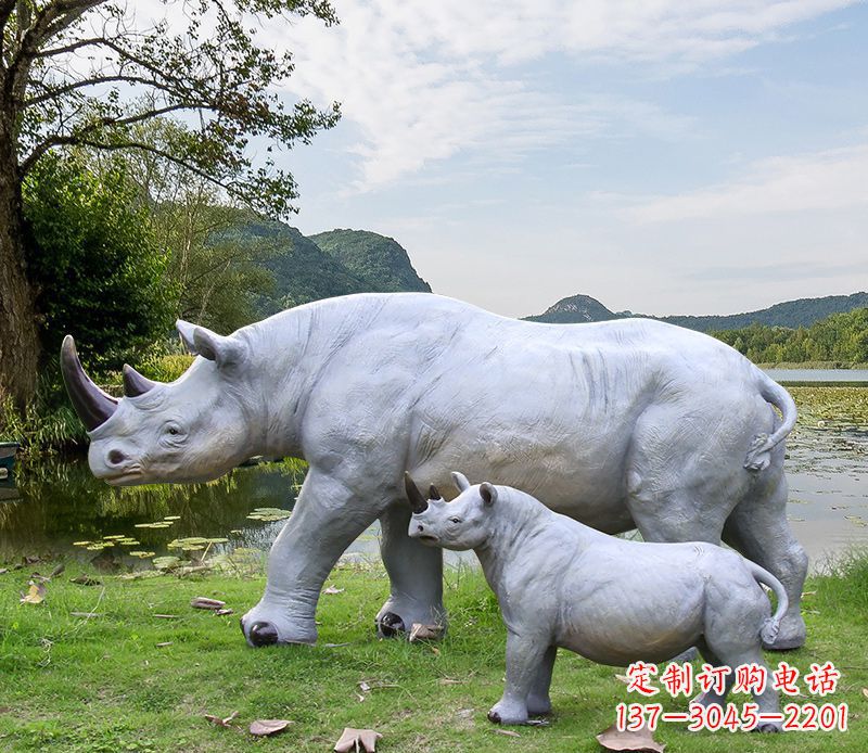 福建石雕犀牛母子雕塑