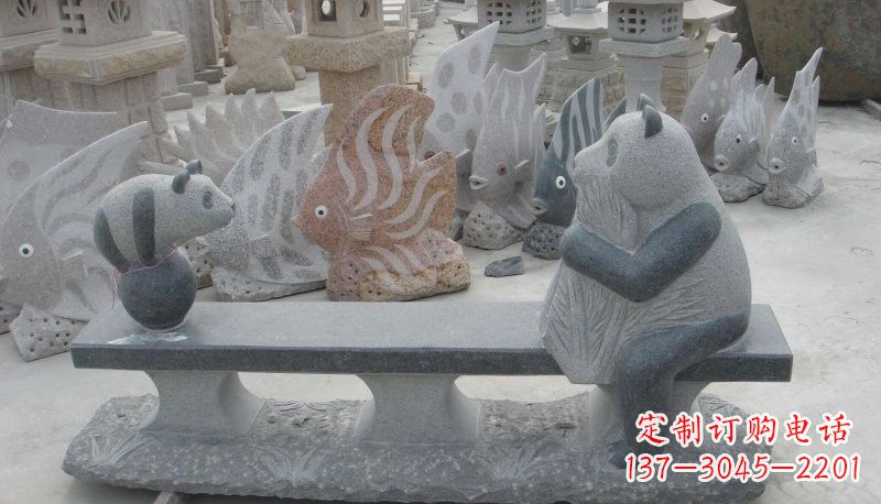 福建石雕熊猫座椅