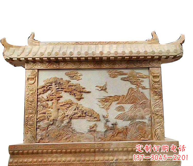 福建石浮雕晚霞红影壁石雕