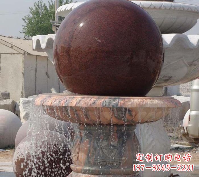 福建石来运转小型风水球喷泉石雕