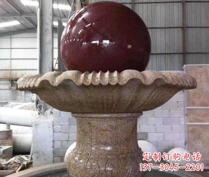 福建石来运转小型风水球喷泉石雕 (2)