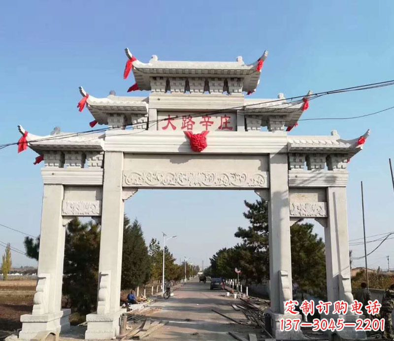福建石牌坊三门牌坊石雕 (3)