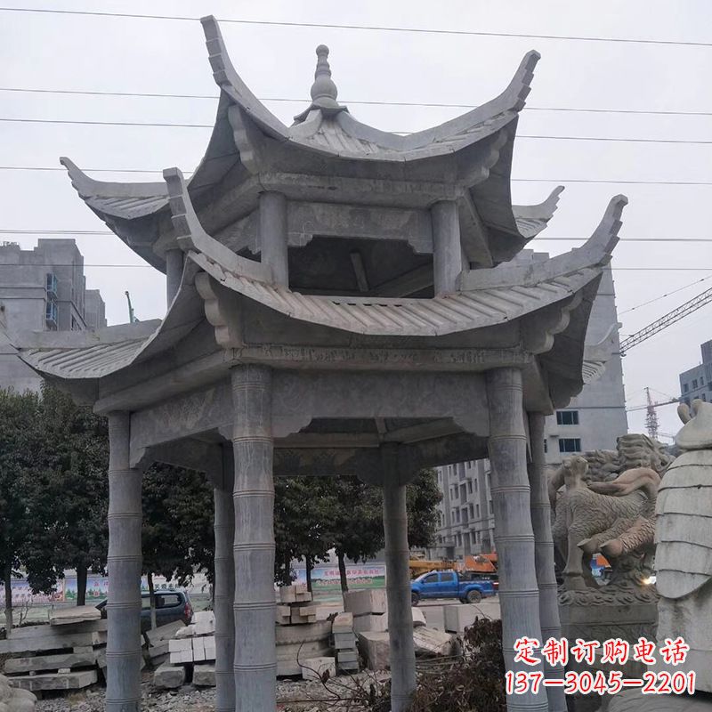 福建双层八角石雕凉亭