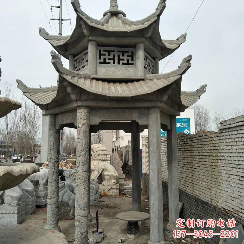 福建双层大理石凉亭雕塑