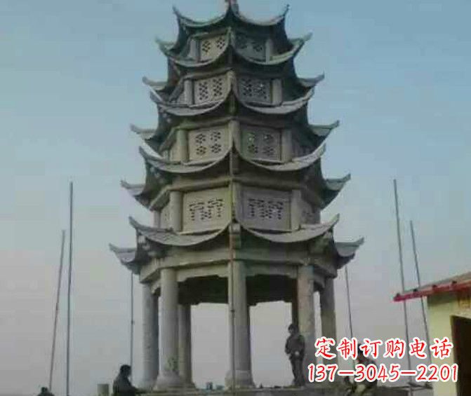 福建双层大理石凉亭石雕 (2)