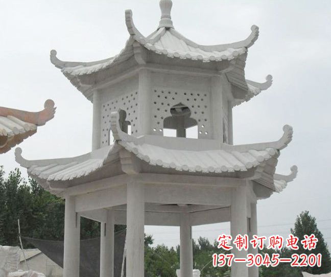 福建双层大理石凉亭石雕