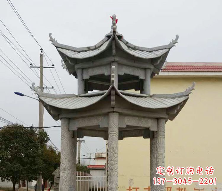 福建双层仿古凉亭石雕 (2)