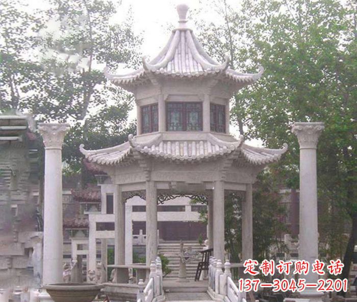 福建双层仿古凉亭石雕 (3)