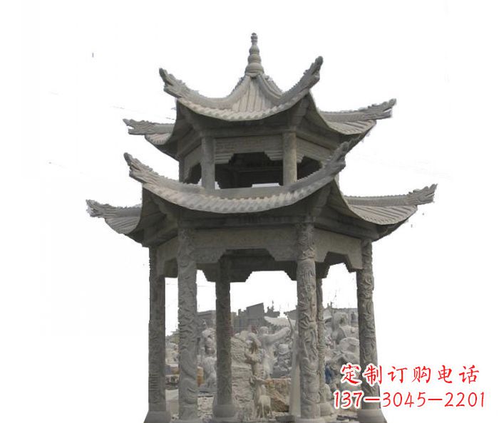 福建双层仿古石雕凉亭 (2)