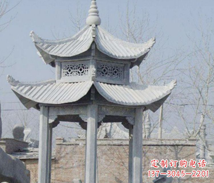 福建双层仿古六角凉亭石雕