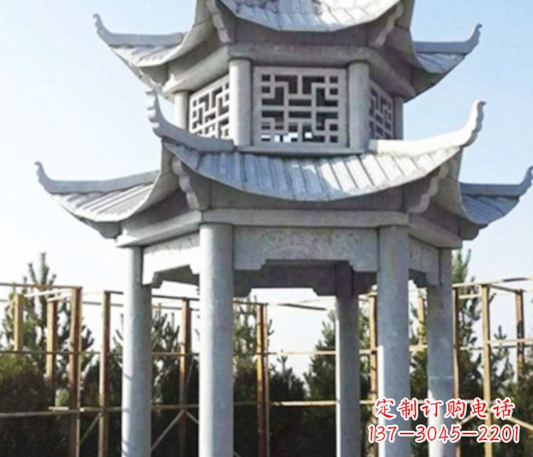 福建双层仿古石凉亭石雕_2