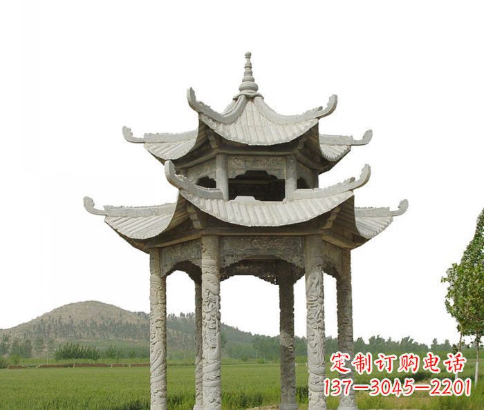 福建双层仿古石雕凉亭