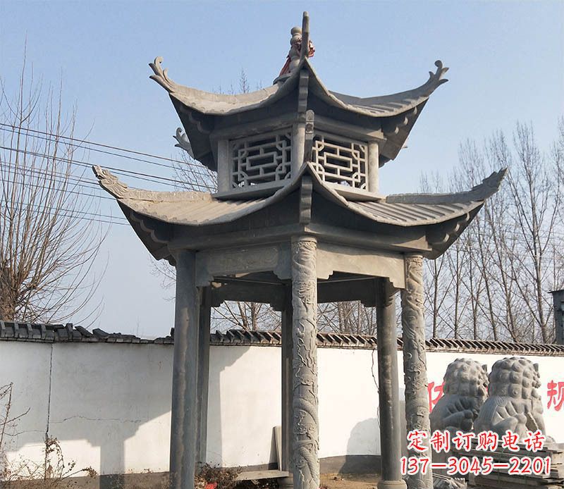 福建双层户外凉亭石雕 (2)
