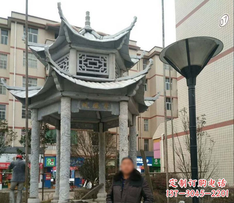 福建双层六角凉亭石雕