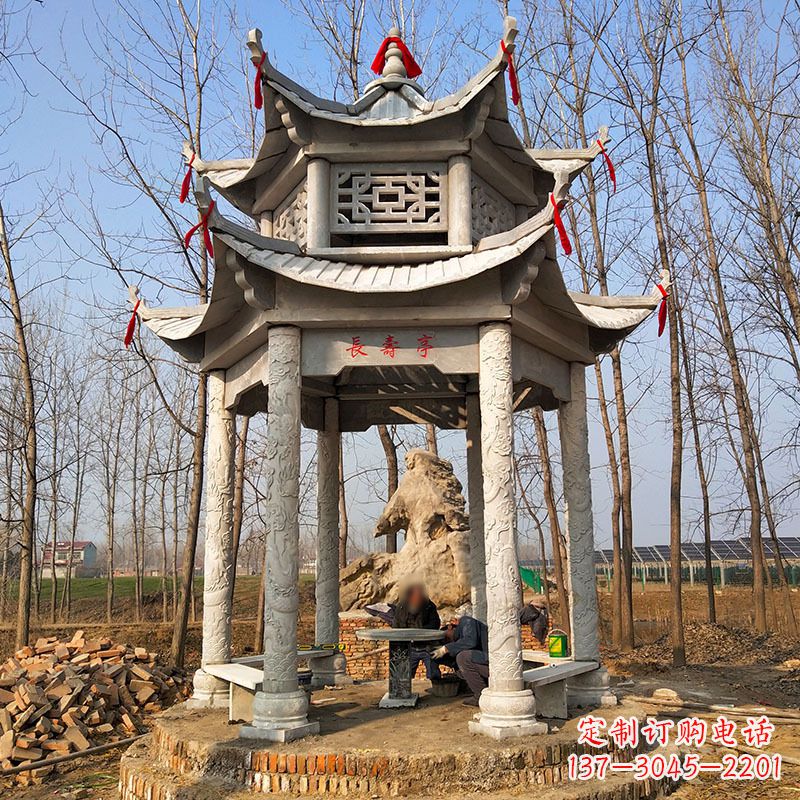 福建双层六角石凉亭
