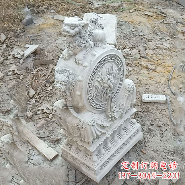 福建双龙石雕门墩汉白玉狮子头