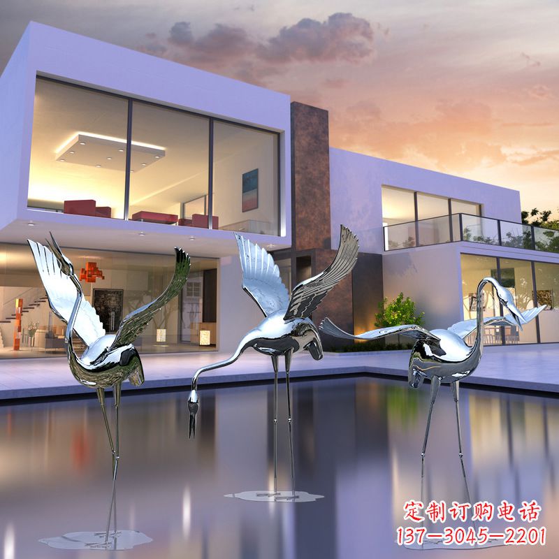 福建水景仙鹤不锈钢镜面雕塑