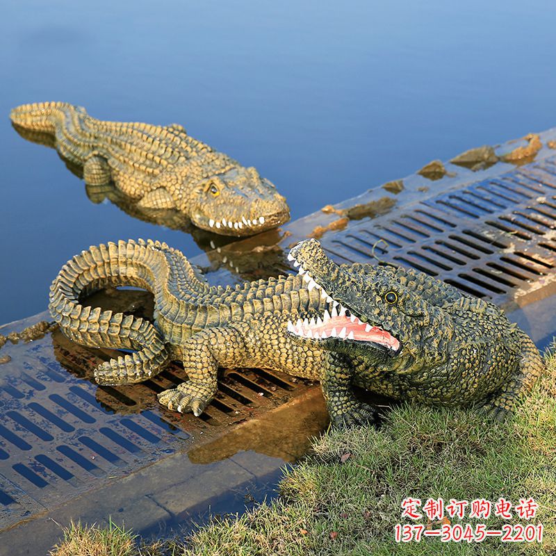 福建水塘动物摆件玻璃钢仿真鳄鱼