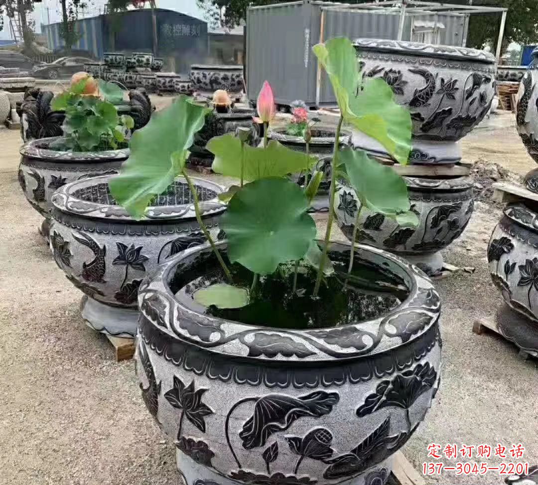 福建睡莲石浮雕花盆雕塑公园景观雕塑