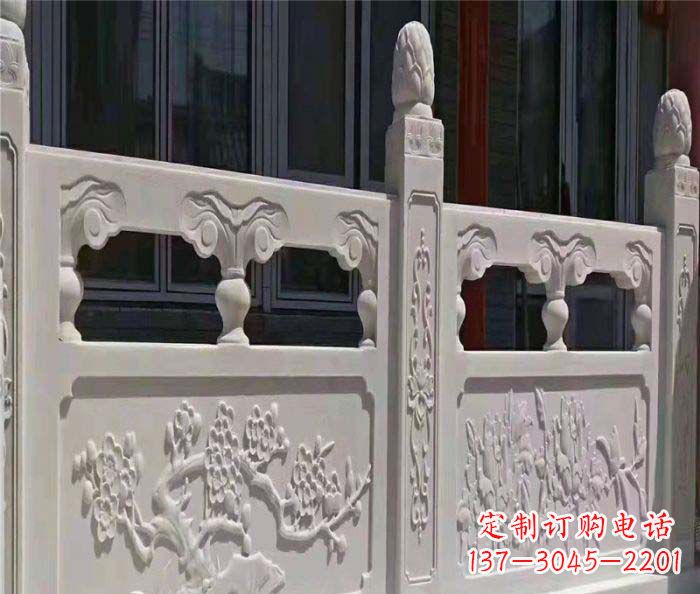 福建寺庙景观汉白玉石浮雕栏板 (2)