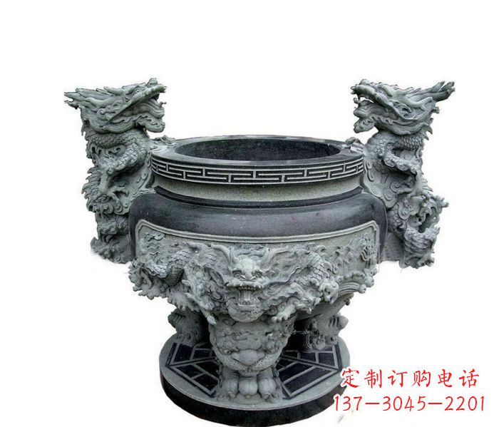 福建寺庙景观龙头水缸石雕 (2)