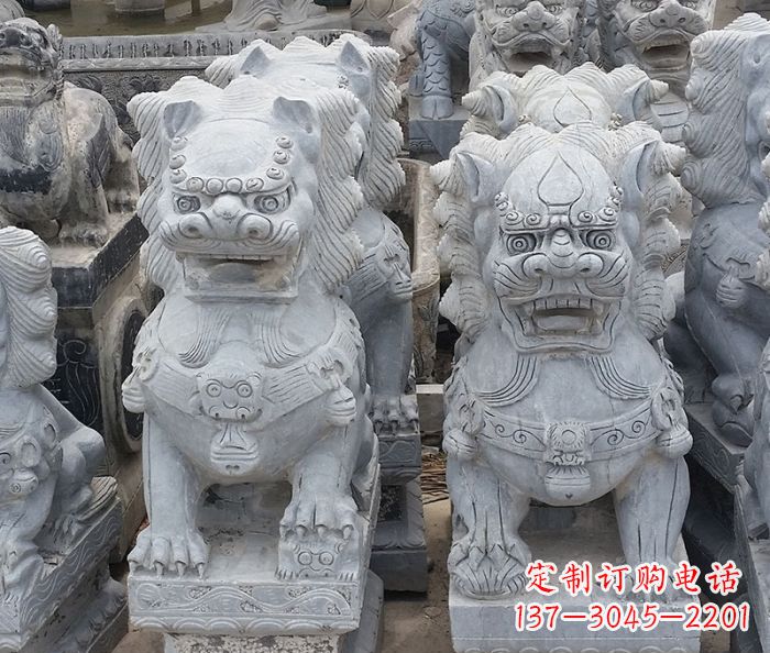 福建寺庙青石狮子石雕
