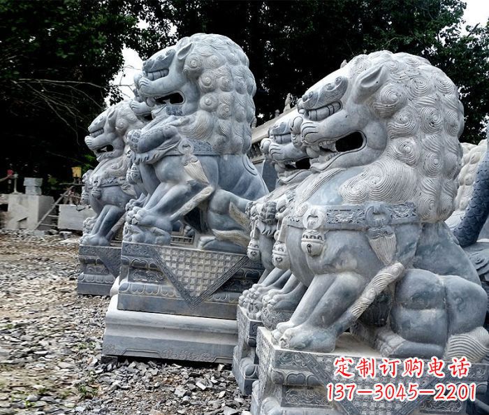 福建寺庙青石狮子石雕 (2)