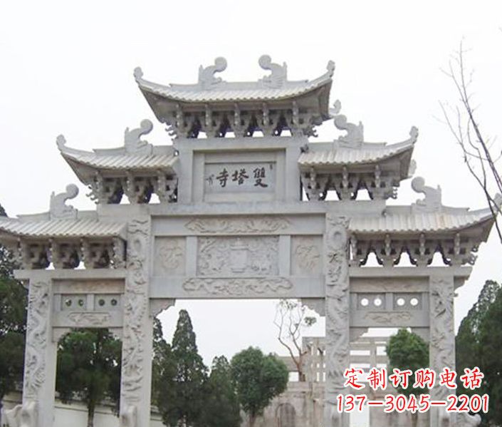 福建寺庙三门牌坊石雕 (2)