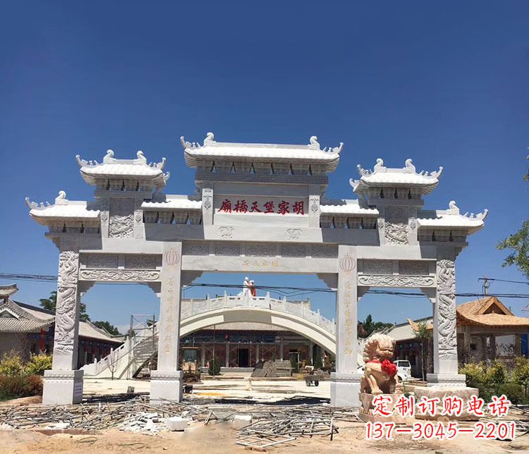 福建寺庙三门五楼石牌坊石雕_1