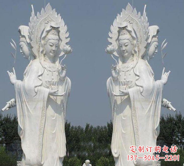 福建寺庙三面观音菩萨雕塑