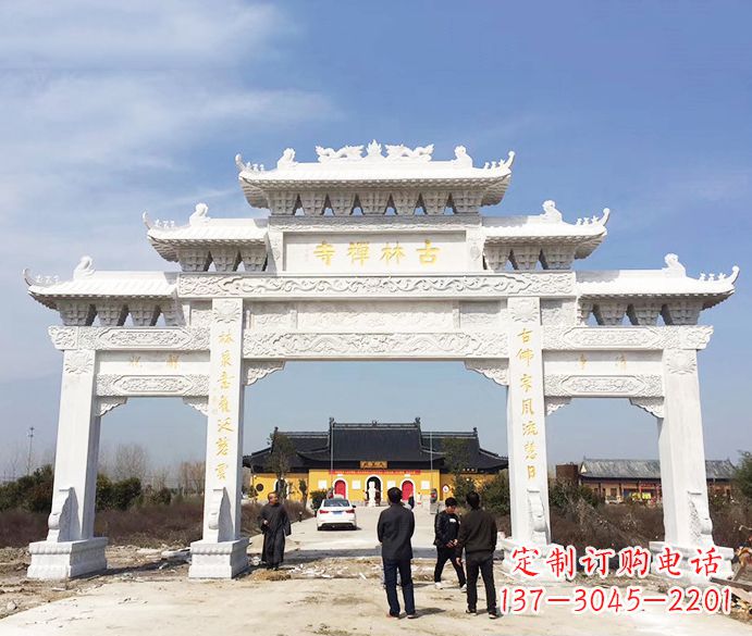 福建寺庙三门五楼石牌坊石雕_2