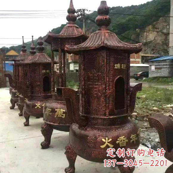 福建寺庙铜香炉雕塑