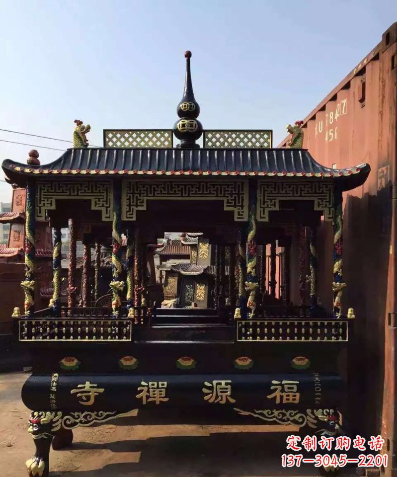 福建寺庙香炉铜雕 (2)