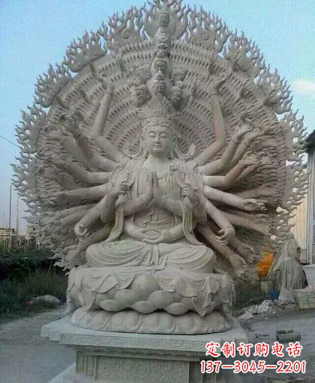 福建寺庙坐式千手观音石雕