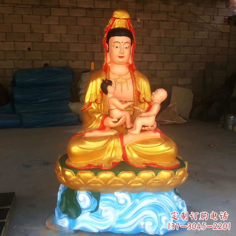 福建送子观音彩绘漆金雕塑