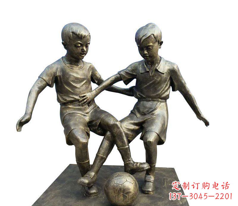 福建踢足球的儿童铜雕 (2)