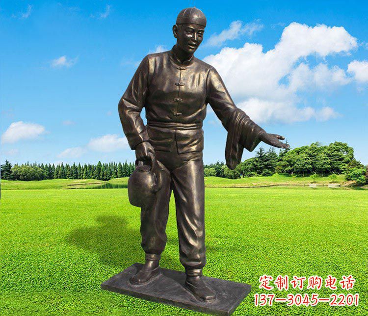 福建提茶壶的店小二铜雕