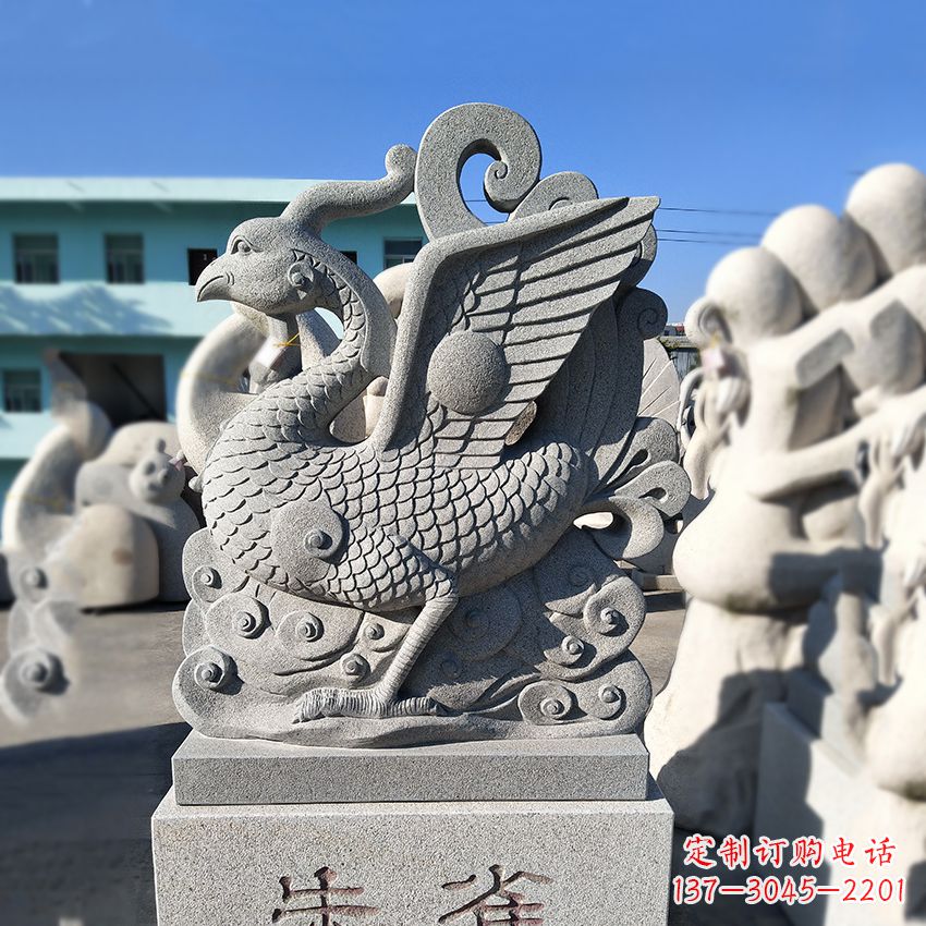 福建天之四灵之朱雀神鸟砂岩石雕塑