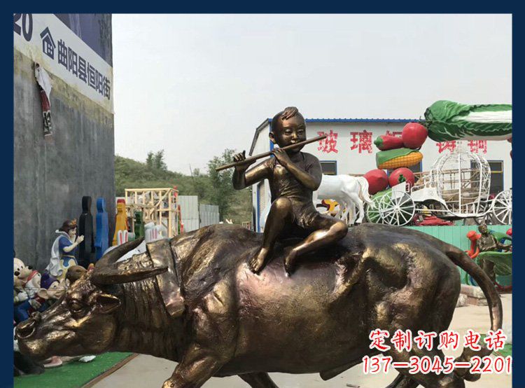 福建田园铜雕木头骑黄牛动物雕塑