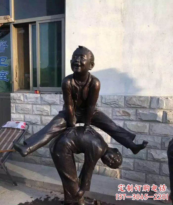 福建跳马儿童铜雕 (2)