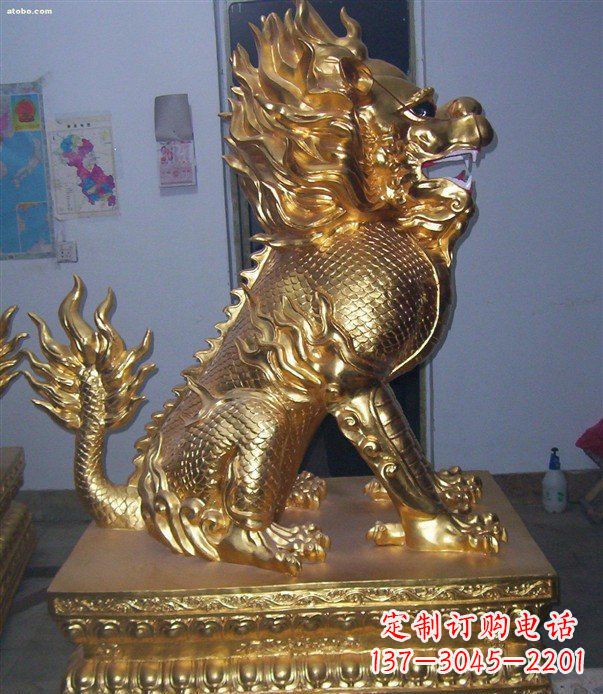 福建贴金麒麟招财神兽铜雕