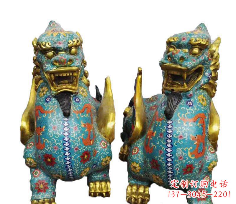 福建铜雕彩绘镇宅麒麟雕塑摆件
