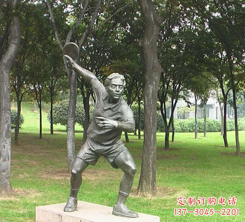 福建铜雕打乒乓球人物