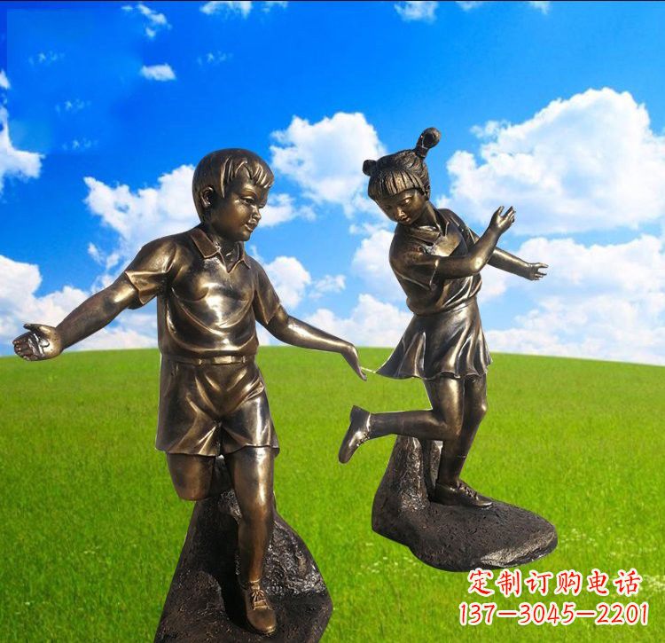 福建铜雕儿童踢毽子
