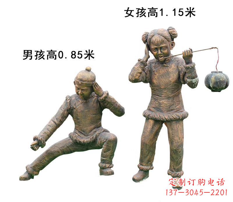 福建铜雕放鞭炮的儿童童趣雕塑